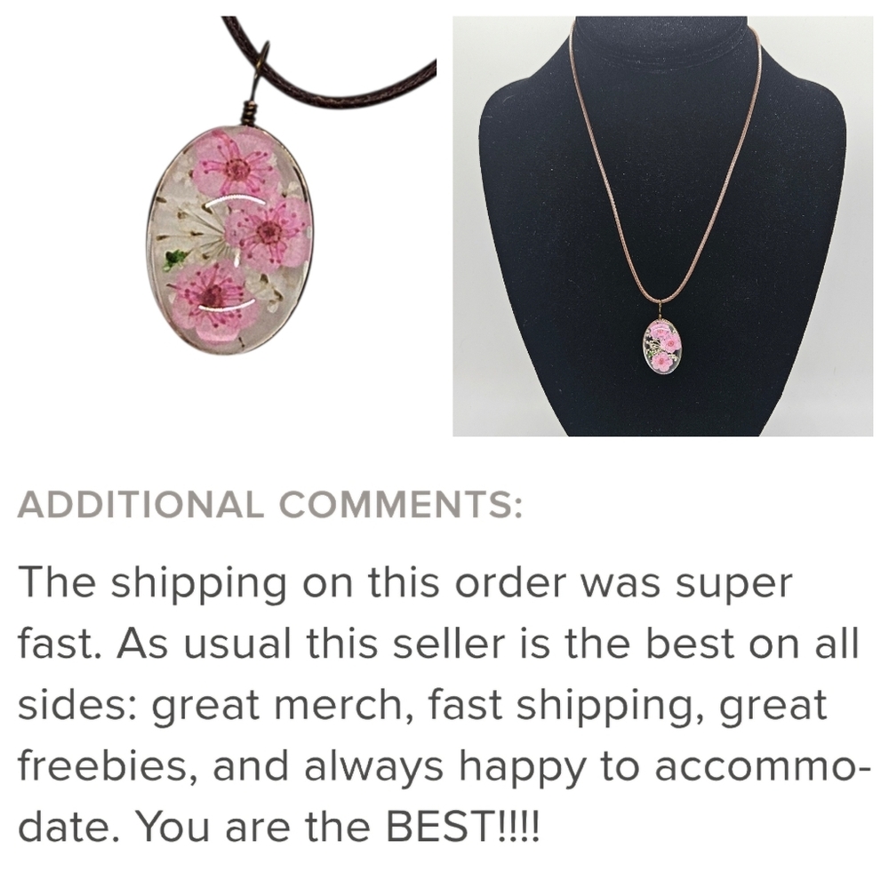 Necklace Pink Floral Acrylic Pendant Necklace Dried Flowers - Picture 4 of 15